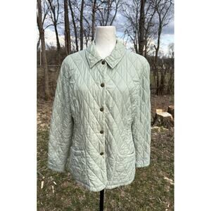 Barbour Mint Green Quilted Utility Jacket Pockets Snap Button Womens US 8